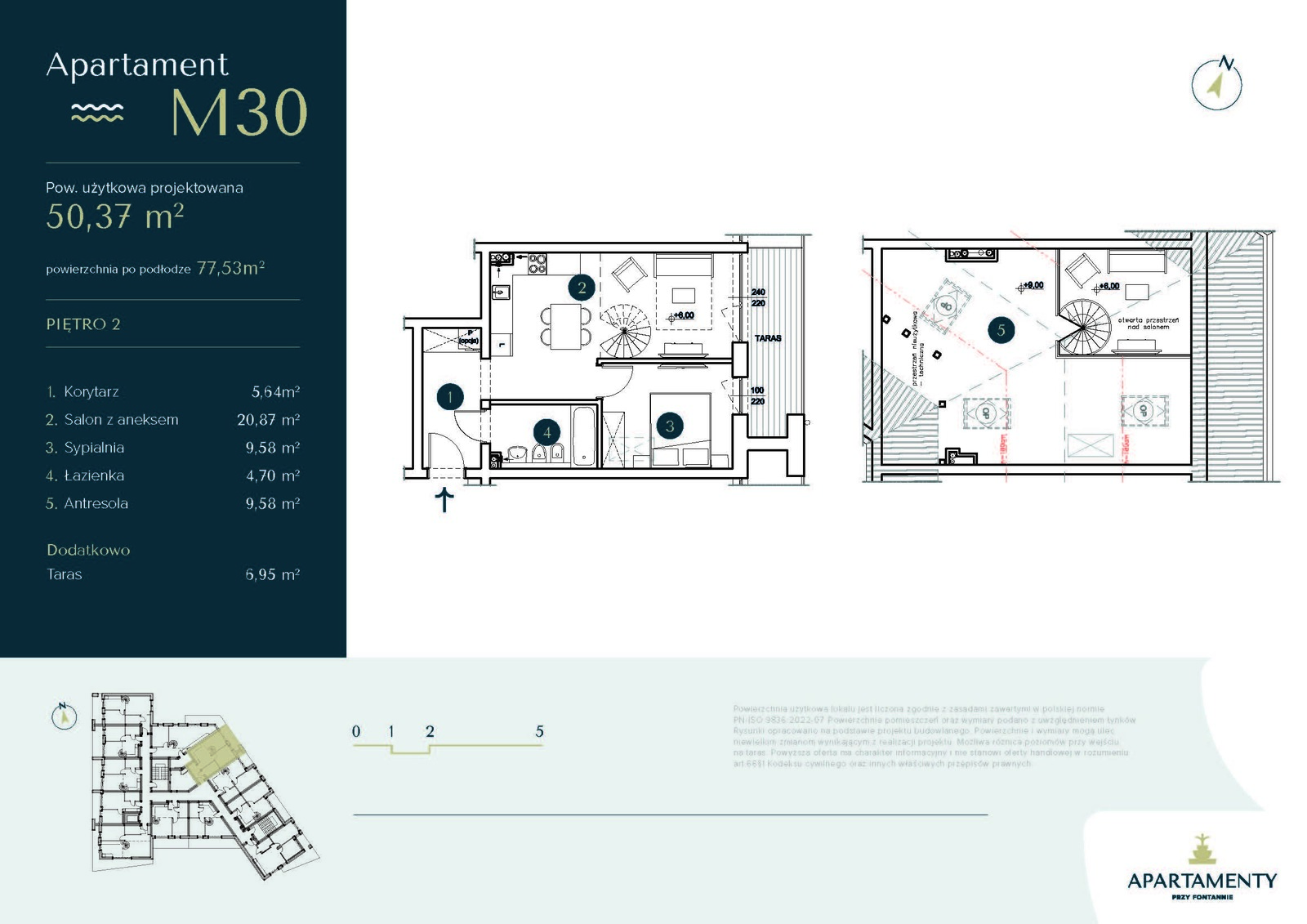 Apartament M30 –Dwupoziomowy z antresolą i tarasem