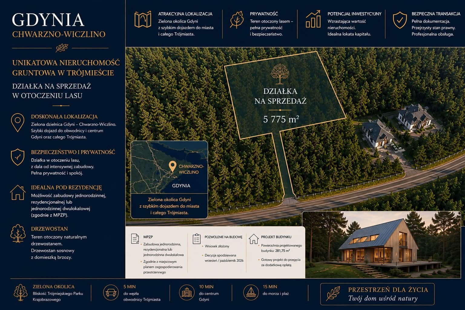 Gdynia Wiczlino | działka pod rezydencję w lesie