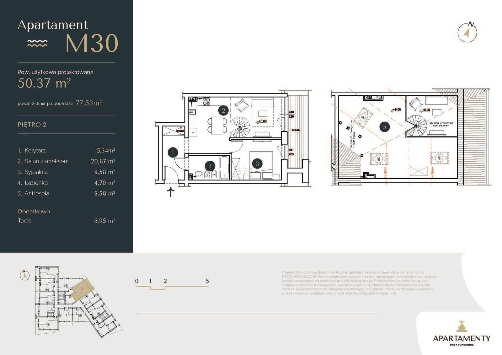 Apartament M30 –Dwupoziomowy z antresolą i tarasem