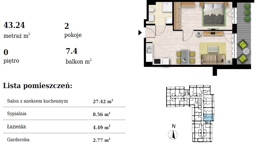 Mieszkanie na sprzedaż Grzybowo 43 m2 | Arka Nieruchomości