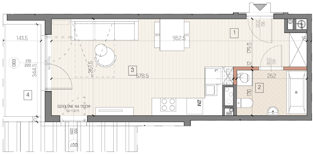 Jędrzejów, Kawalerka, Stan Deweloperski 32,48 M2