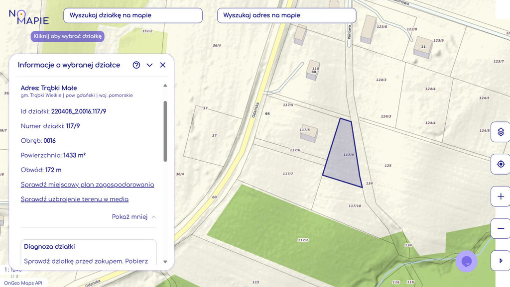 Działka budowlana 1434m2 przy lesie | Trąbki Małe