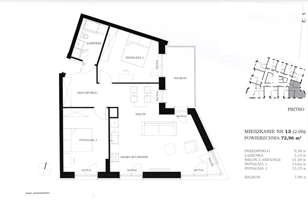 Nowa inwestycja 3 pokoje 72,82 m2, balkon 7,83 m2