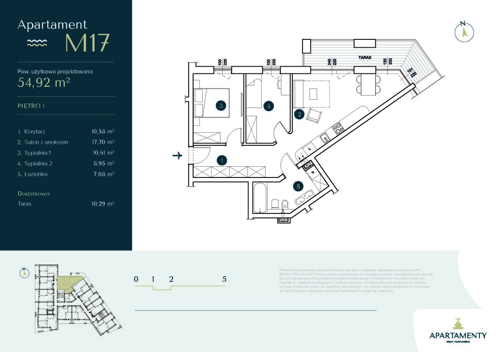 Apartament M17 – 2 sypialnie i niebanalny układ