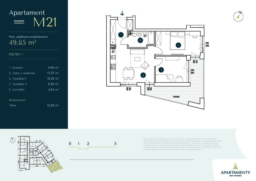 Apartament M21 – 2 sypialnie i 14-metrowy taras