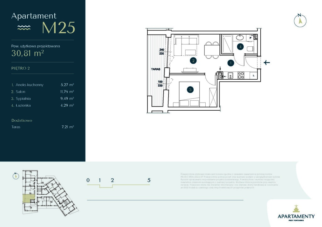 Apartament M25 – Kompaktowe 2 pokoje z tarasem