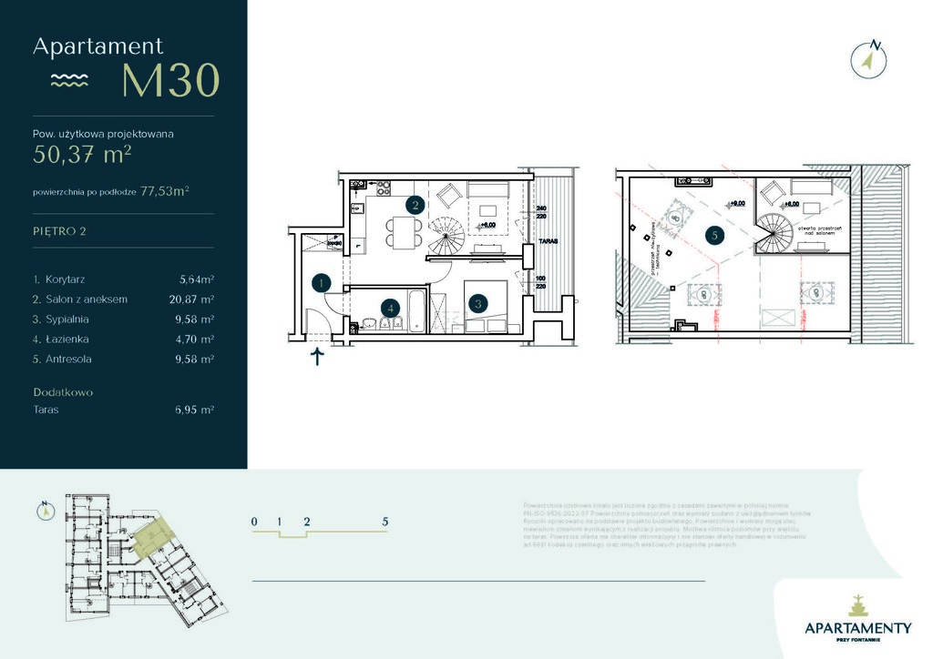 Apartament M30 –Dwupoziomowy z antresolą i tarasem