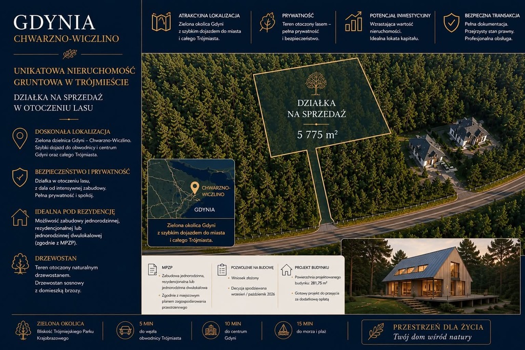 Gdynia Wiczlino | działka pod rezydencję w lesie
