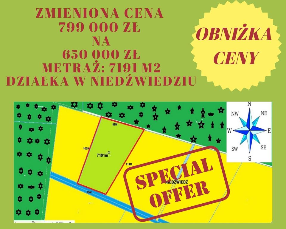 Działka na sprzedaż Niedźwiedź 7 191 m2 | Arka Nieruchomości